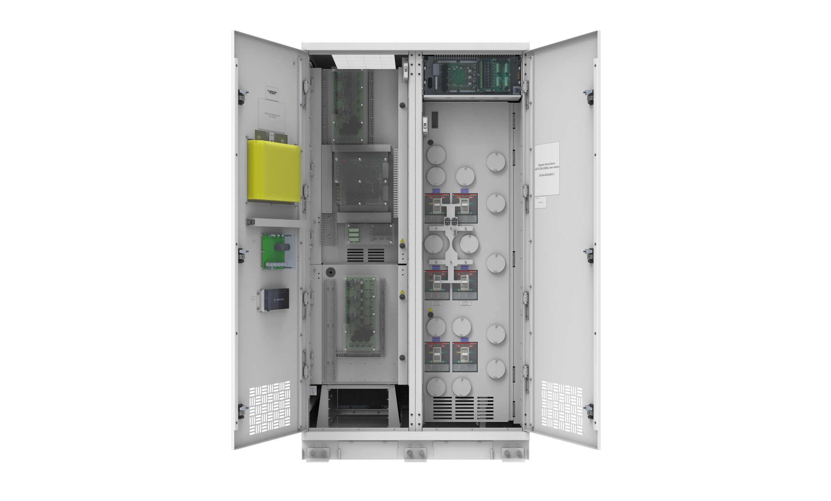 400 A 480 V 3-Pole LayerZero Power Systems Static Transfer Switch with the Outer Doors Open 